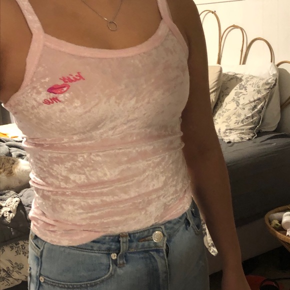 Pink Crushed velvet tank top with patch - Picture 2 of 4
